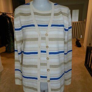 2 Piece Set St. John Sport BY Marie Gray Knit Cardigan Sweater and Top